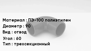 Отвод полиэтиленовый ПЭ-100 полиэтилен 90 отвод Угол:60 трехсекционный